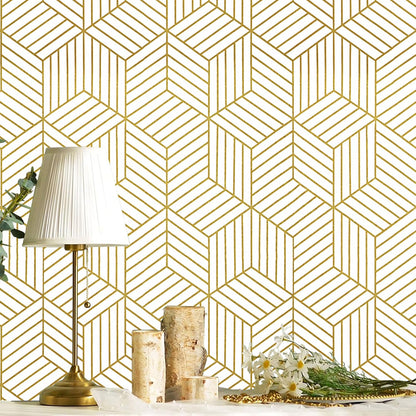 CiCiwind Wallpaper Peel and Stick Modern White and Gold Contact Paper Peel and Stick Geometric Removable Self Adhesive Wall Paper for Bedroom Renter Friendly Papel Tapiz para Pared 15.7"x118"