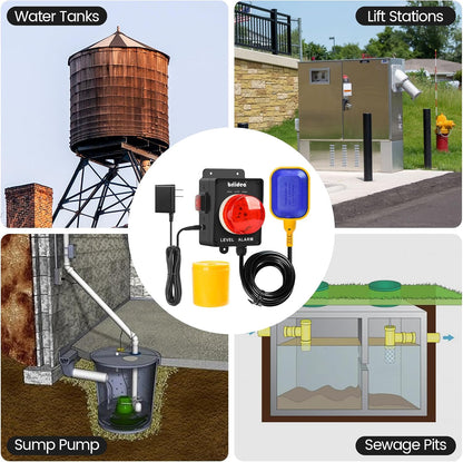 Sump Pump Alarm, Briidea Indoor/Outdoor High Water Septic Tank Alarm with 110dB Loud Alarm and Large LED Indicator, 10ft Level Float Switch, Ideal for Septic Sump Pump Pond Water Tank