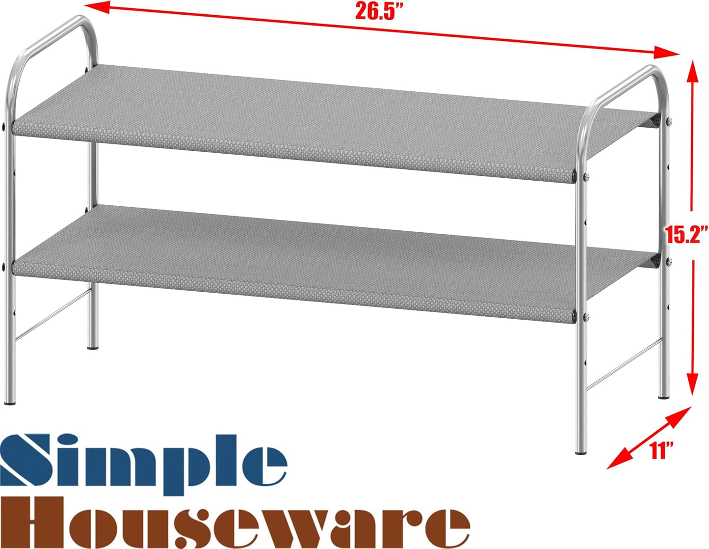 Simple Houseware 3-Tier Shoe Rack Storage Organizer, Grey – Space-Saving Shoe Shelf, Holds 9–16 Pairs, Sturdy Metal Frame, Easy Assembly – Closet, Entryway, Bedroom Shoe Storage Solution