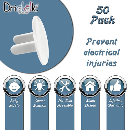 50 Pack - Outlet Plug Baby Safety Covers - Protect Little Kids from Electrical Danger with Child Proof Socket Caps - White - Driddle