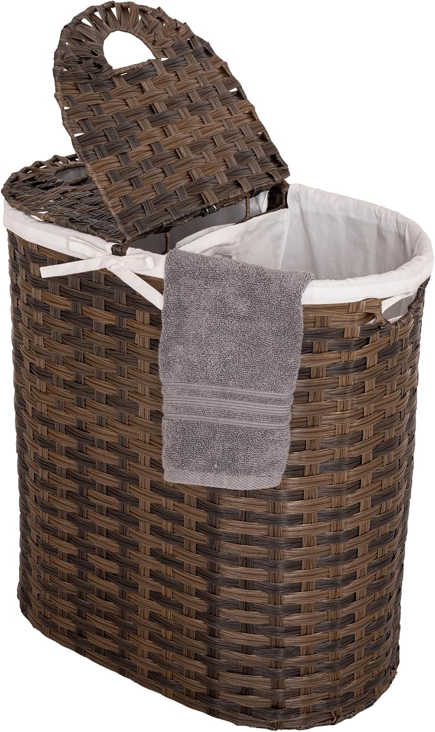 Seville Classics Premium Handwoven Portable Laundry Bin Basket with Carrying Handles, Household Storage for Clothes, Linens, Sheets, Mocha Brown, Oval Hamper