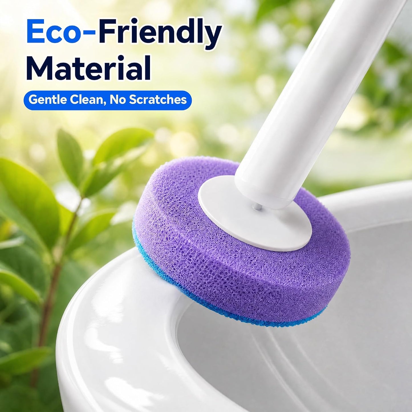 Disposable Toilet Brush and Holder Set - Hands-Free Eject Sponge Toilet Wand with Floor Standing Caddy, Secure-Lock Hangable Toilet Scrubber