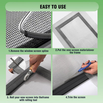 Aluminum Screen Roll with Spline & Rolling Tool – Pet-Resistant Durable Aluminum Window Screen, Screen Repair Kit for Rescreening Windows and Doors