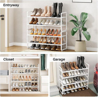 SNTD Shoe Rack - Expandable Shoe Organizer for Closet, Adjustable Metal Shoe Shelf Storage, Stackable Long Shoe Stand Holder for Garage, Entryway, Door Entrance (Black, 2-Tier)
