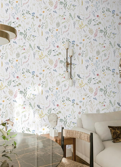 Dimoon 17.3''x78.7'' Vintage Peel and Stick Wallpaper Boho Beige Neutral Contact Paper White Floral Bird Wallpaper Removable Botanical Renter Friendly Modern Wall Paper Bedroom Bathroom Vinyl Roll