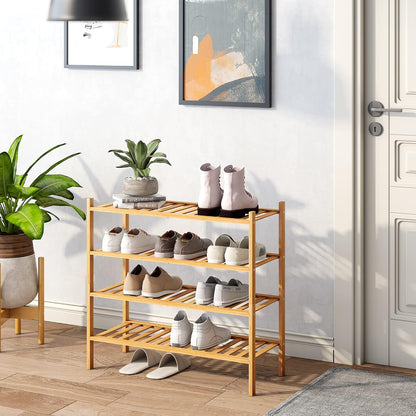 BMOSU 2-Tier Bamboo Small Shoe Rack Premium Stackable Shoe Shelf Storage Organizer for Hallway Closet Living Room Entryway Organizer (Black Bamboo)