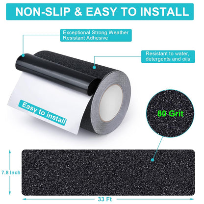 Qingluan Grip Tape, Heavy Duty Anti Slip Tape for Stairs Outdoor/Indoor Waterproof 4" x 33 ft, Safety Non-Slip Roll for Stair Step Traction Treads Stair Non Slip Strips Grey