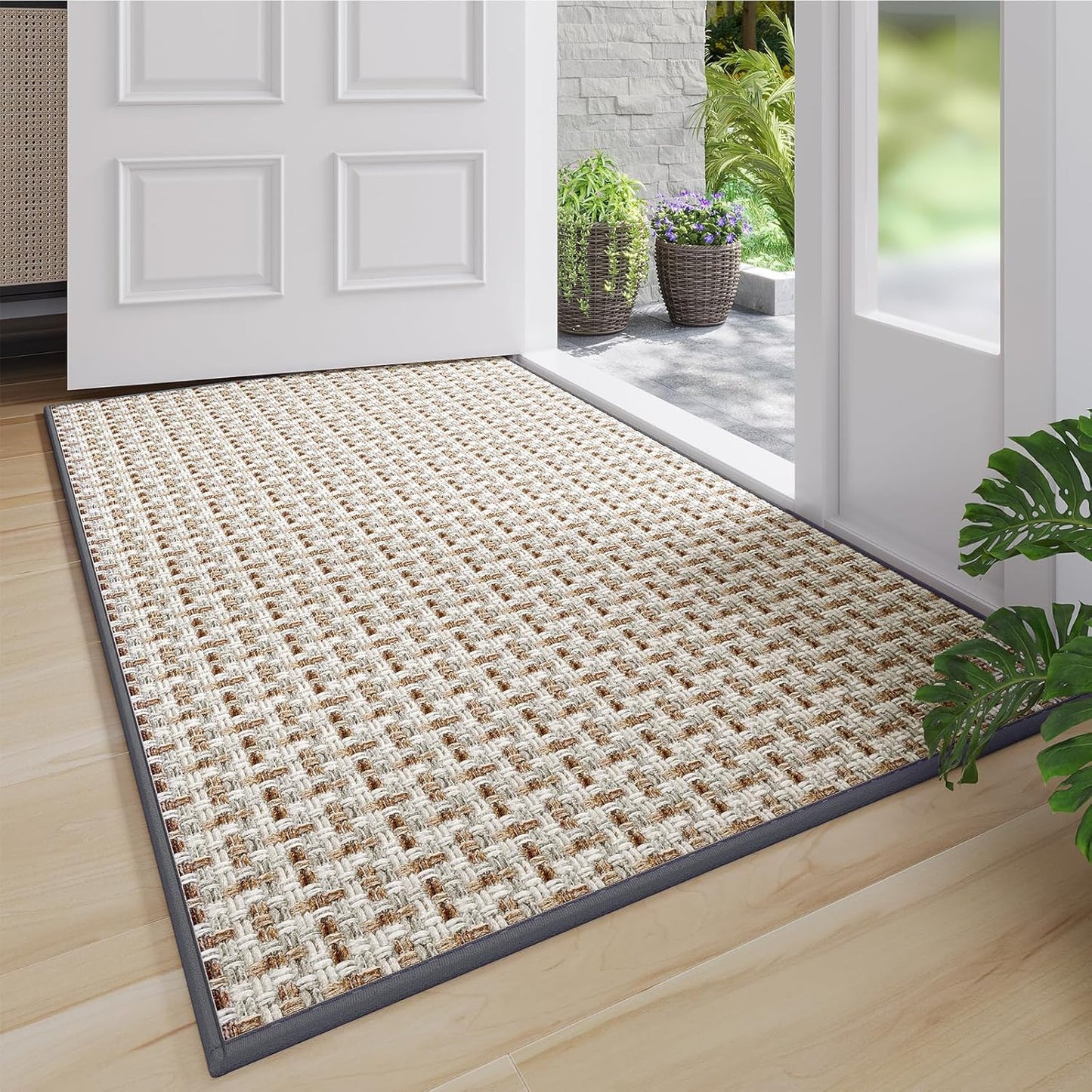 Door Mat 17"x30",Door Mat Indoor Entrance Dirt Resistant and Absorbent Non-Slip Rubber Backing Front Door Mats Washable Low-Profile Indoor Mats for Entryway, Inside Entrance Easy Clean Gray