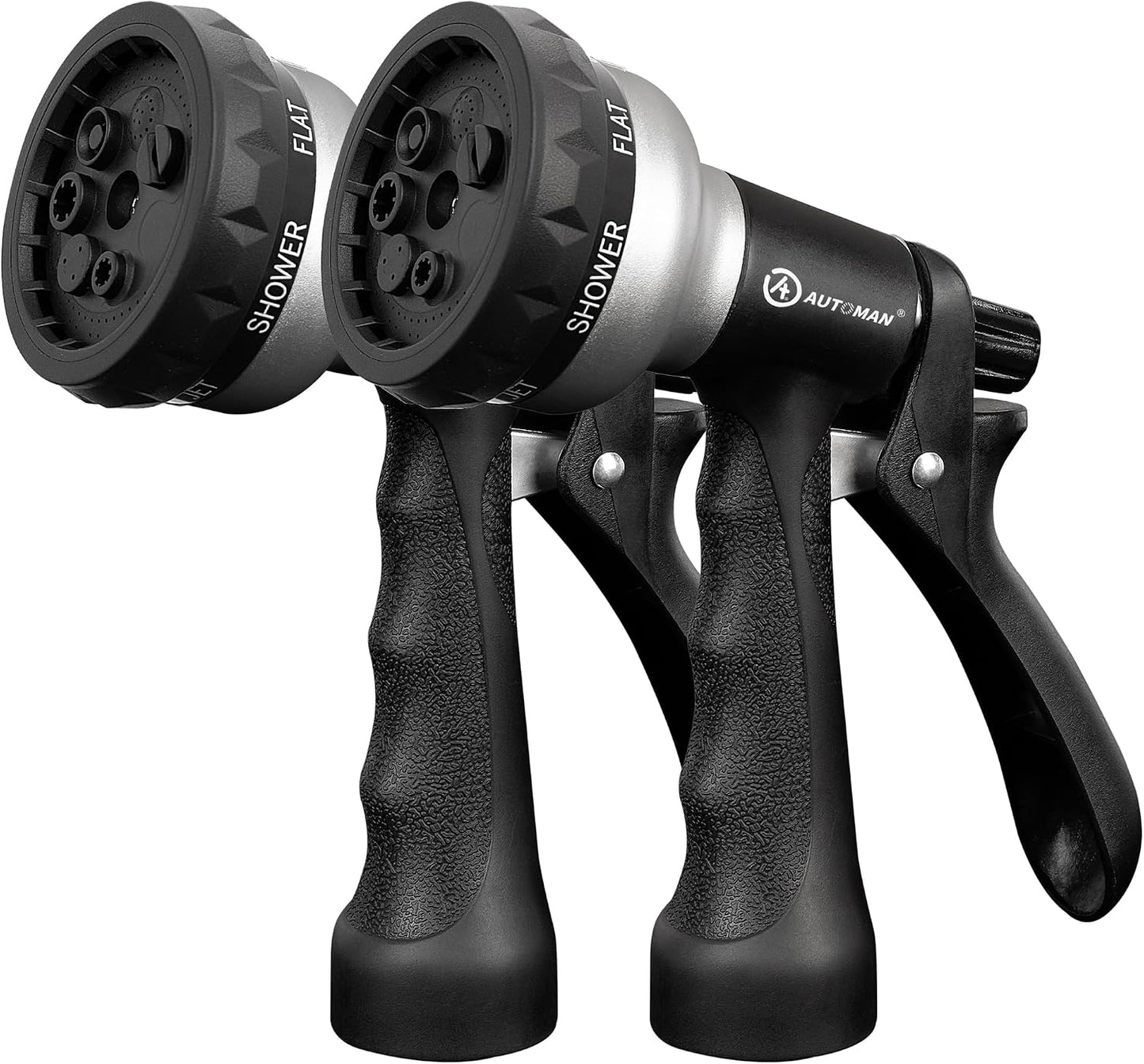 AUTOMAN Garden Hose Nozzle - 2 Pack, 100% Metal High Pressure Spray Nozzle, Labor-Saving Design, Heavy Duty for Garden Watering, Car Washing, Window Cleaning, Pets Bathing