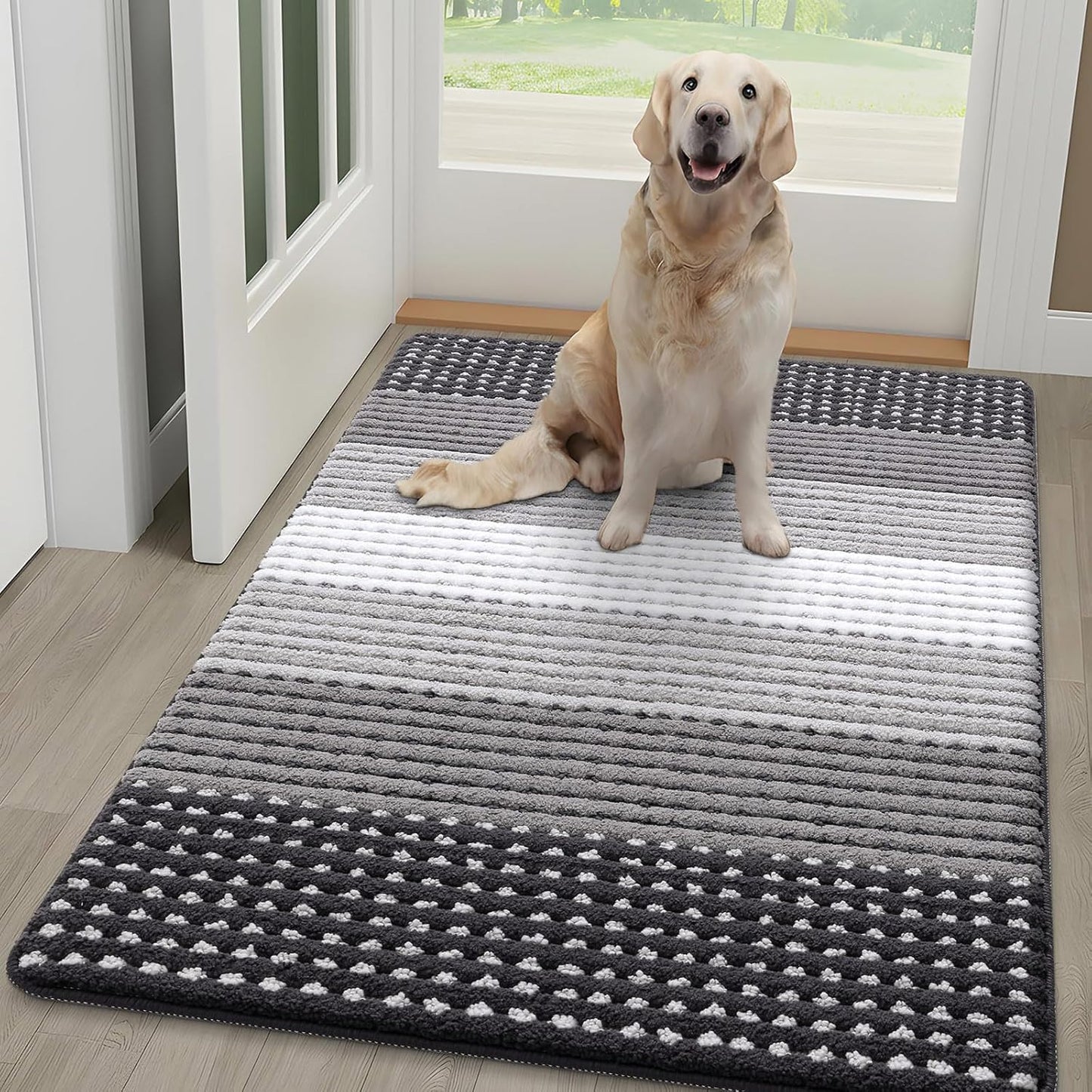 Kitinjoy Indoor Outdoor Door Mat, 32x20 Non-Slip Absorbent Dirt Trapper, Low-Profile Washable Inside Entrance Front Floor Mat, Sturdy Soft Entry Doormats for Entryway, Grey