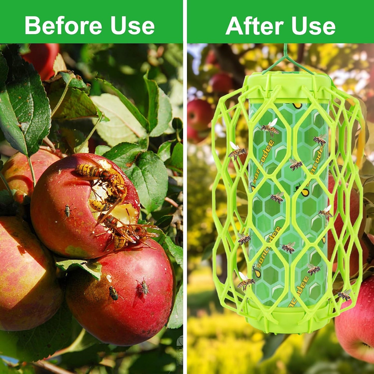 4 Pack Wasp Trap Outdoor Hanging, Carpenter Bee Catchers for Outside(Green) | Reusable Traps with 8 Sticky Refill Sheets, Bee Killer for Hornet Mud Dauber Yellow Jacket, Bug Catcher