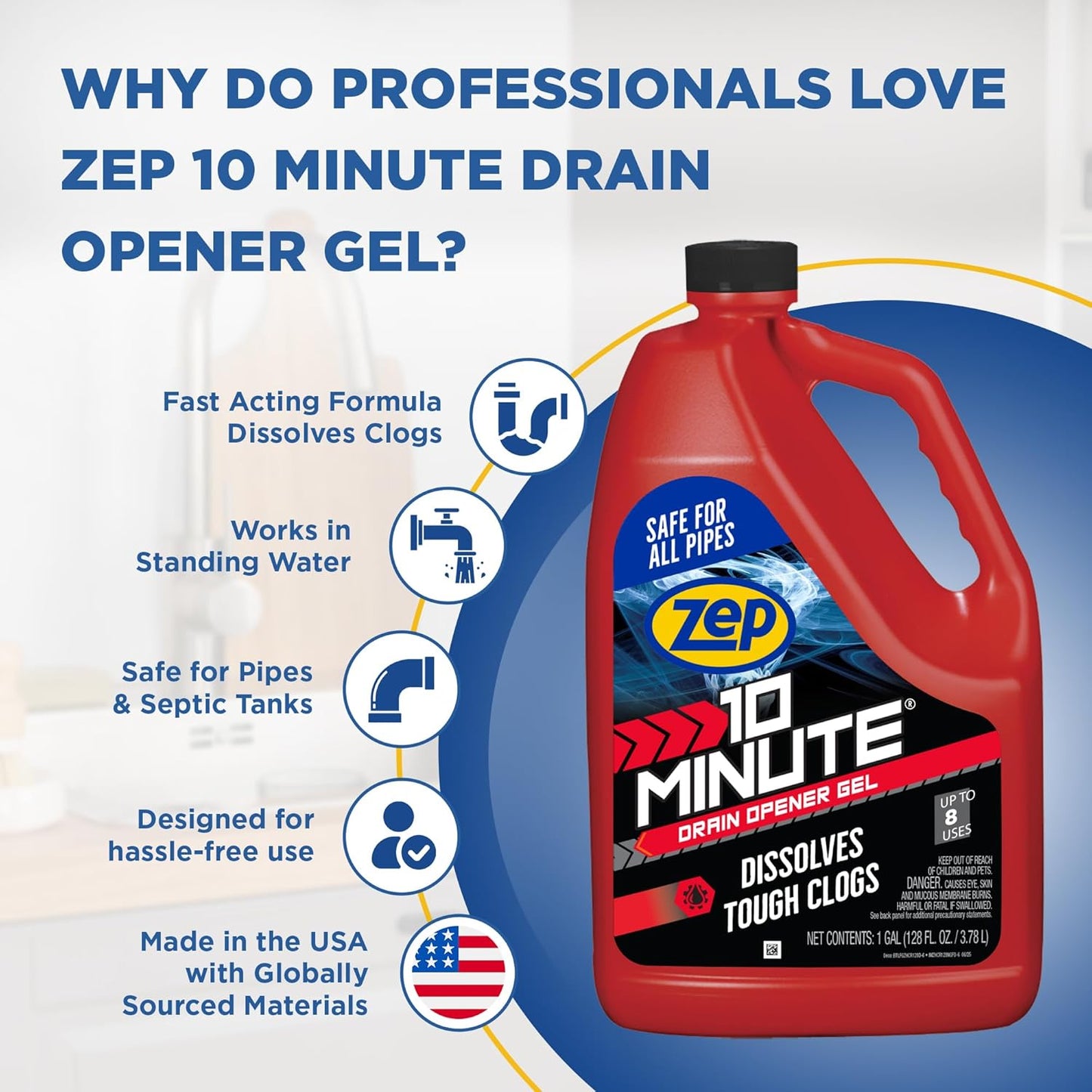 Zep 10 Minute Drain Opener Gel 64 Ounce - ZHCR64NG - Commercial Strength, Fast Acting and Safe for All Pipes