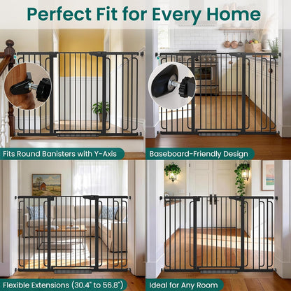 Cumbor 30-46" Baby Gate for Stairs, Mom's Choice Awards Winner-Auto Close Dog Gate for The House, Gifts for Mom, Easy Install Pressure Mounted Pet Gates for Doorways, Black