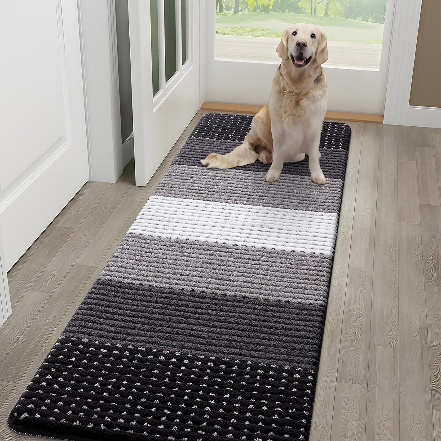 Kitinjoy Indoor Outdoor Door Mat, 32x20 Non-Slip Absorbent Dirt Trapper, Low-Profile Washable Inside Entrance Front Floor Mat, Sturdy Soft Entry Doormats for Entryway, Grey