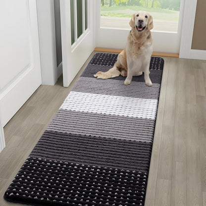 Kitinjoy Indoor Outdoor Door Mat, 32x20 Non-Slip Absorbent Dirt Trapper, Low-Profile Washable Inside Entrance Front Floor Mat, Sturdy Soft Entry Doormats for Entryway, Grey