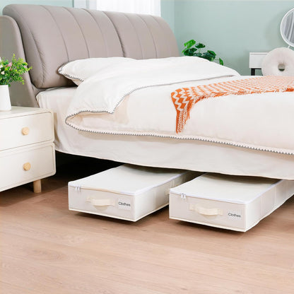 Vincona Under Bed Storage with Wheels, 2 Pack Under Bed Storage Containers with Label Holders for Clothes, Shoes and Blankets, Rolling Underbed Shoe Organizer with Cover, Beige (30.71x15.7x7.28 in)