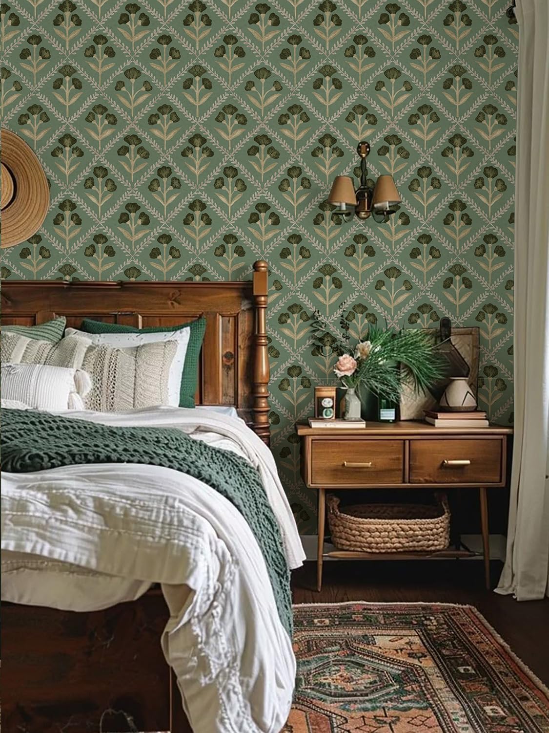 Orainege Floral Wallpaper Peel and Stick Wallpaper Modern Contact Paper 16.9in x 118.1in Self Adhesive Wall Paper for Bedroom Bathroom Shelf Liner Decor Removable