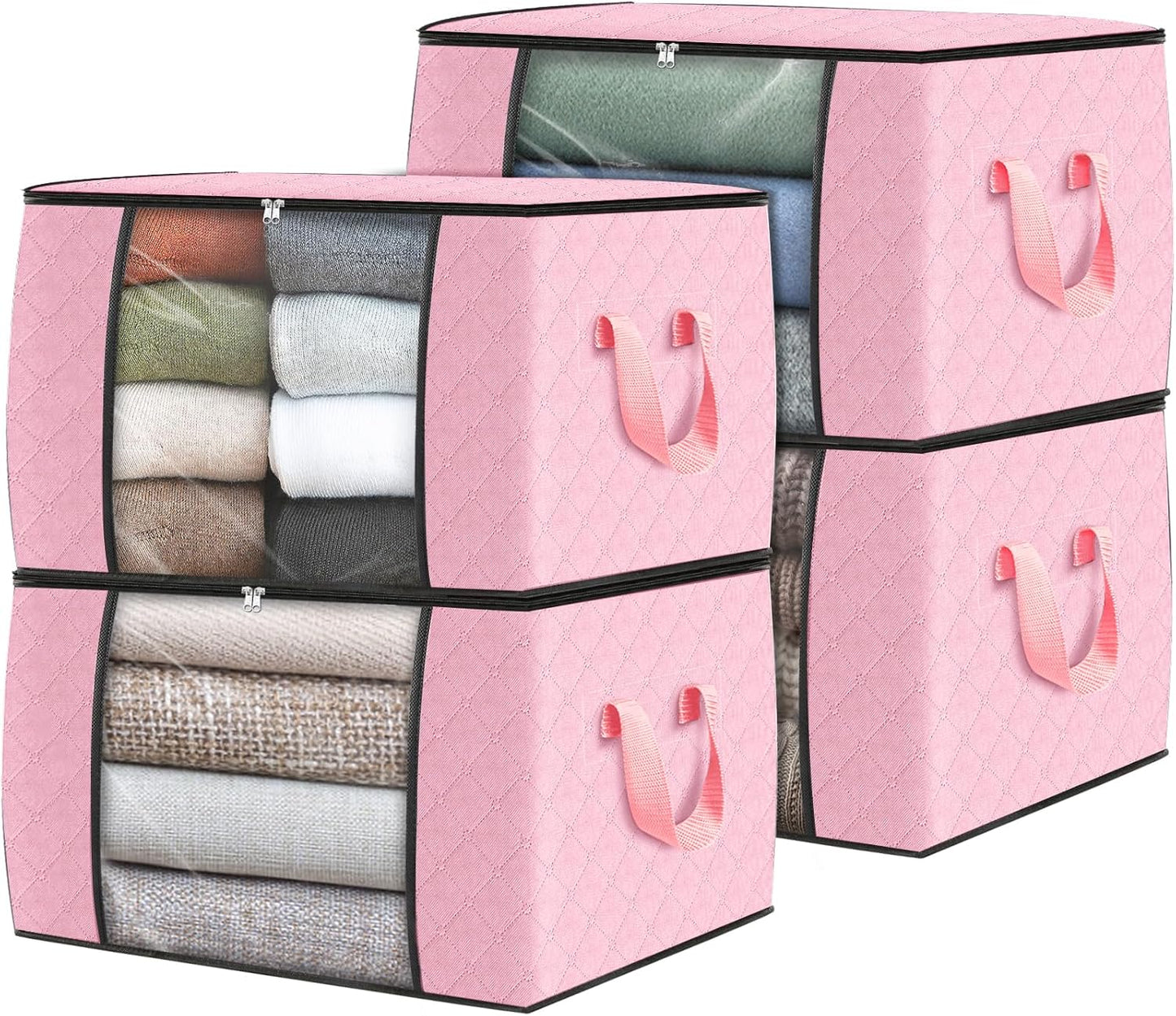 Fab totes 6 Pack Storage Bags for Clothes and Blanket, Foldable Closet Organizers and Storage with Zippers, Clear Window and Handles, Fabric Storage Bins for Sweater, Comforter, Bedding,Linen Sheets