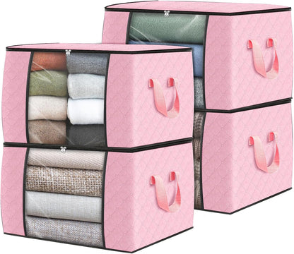 Fab totes 6 Pack Storage Bags for Clothes and Blanket, Foldable Closet Organizers and Storage with Zippers, Clear Window and Handles, Fabric Storage Bins for Sweater, Comforter, Bedding,Linen Sheets