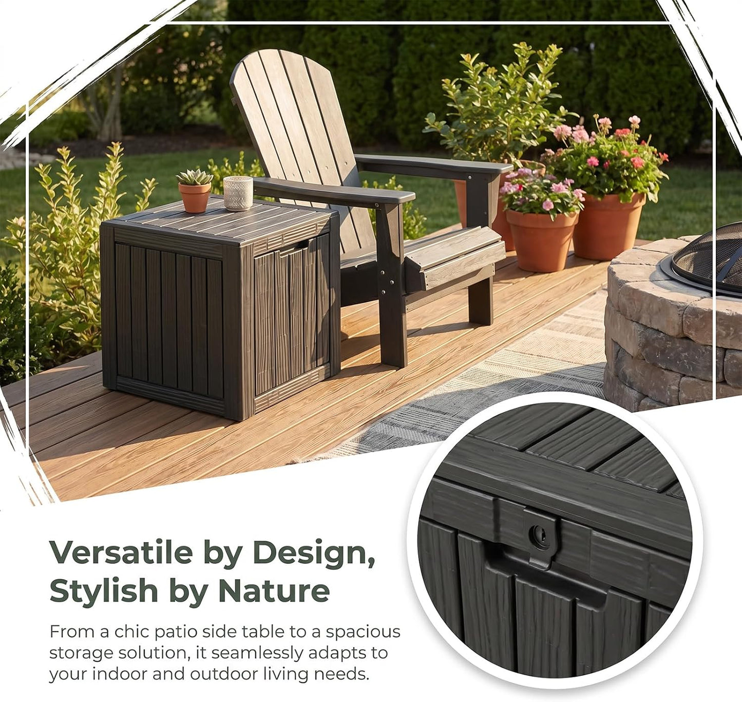 MAKINO 152 Gallon Resin Outdoor Storage Box, Waterproof Deck Box with Lockable Lid, Outside Storage Box for Patio Furniture, Pool Accessories, Garden Tools, Storage Bench for Backyard, Porch, Black