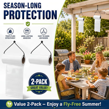 2 Roll Sticky Fly Tape 30 ft x 4 Inch Each Roll Hanging White Fly Paper with Strip Indoor Outdoor Non Toxic Fruit Gnat Killer for Kitchen, Restaurant, Garage, Patio, Horse Stable, Pet Areas