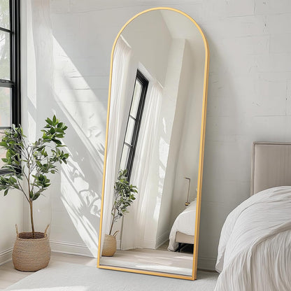 59"x16" Arched Full Length Mirror, Full Body Mirror with Leaning or Standing, Floor Standing Aluminum Frame for Bedroom, Livingroom, Cloakroom, Black