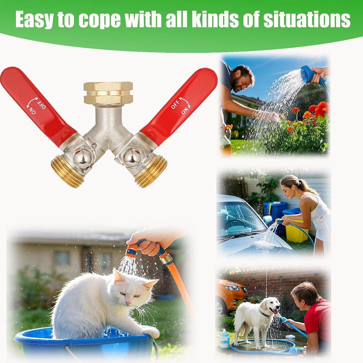 EJW Hose Splitter, 2 Way Hose Splitter, Garden Hose Splitters,Faucet Splitters, Outdoor Faucet Splitter, 2 Way Hose Connector,Brass Splitter, 3/4” GHT Threads.