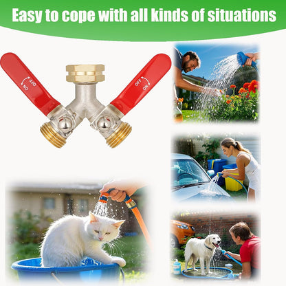EJW Hose Splitter, 2 Way Hose Splitter, Garden Hose Splitters,Faucet Splitters, Outdoor Faucet Splitter, 2 Way Hose Connector,Brass Splitter, 3/4” GHT Threads.