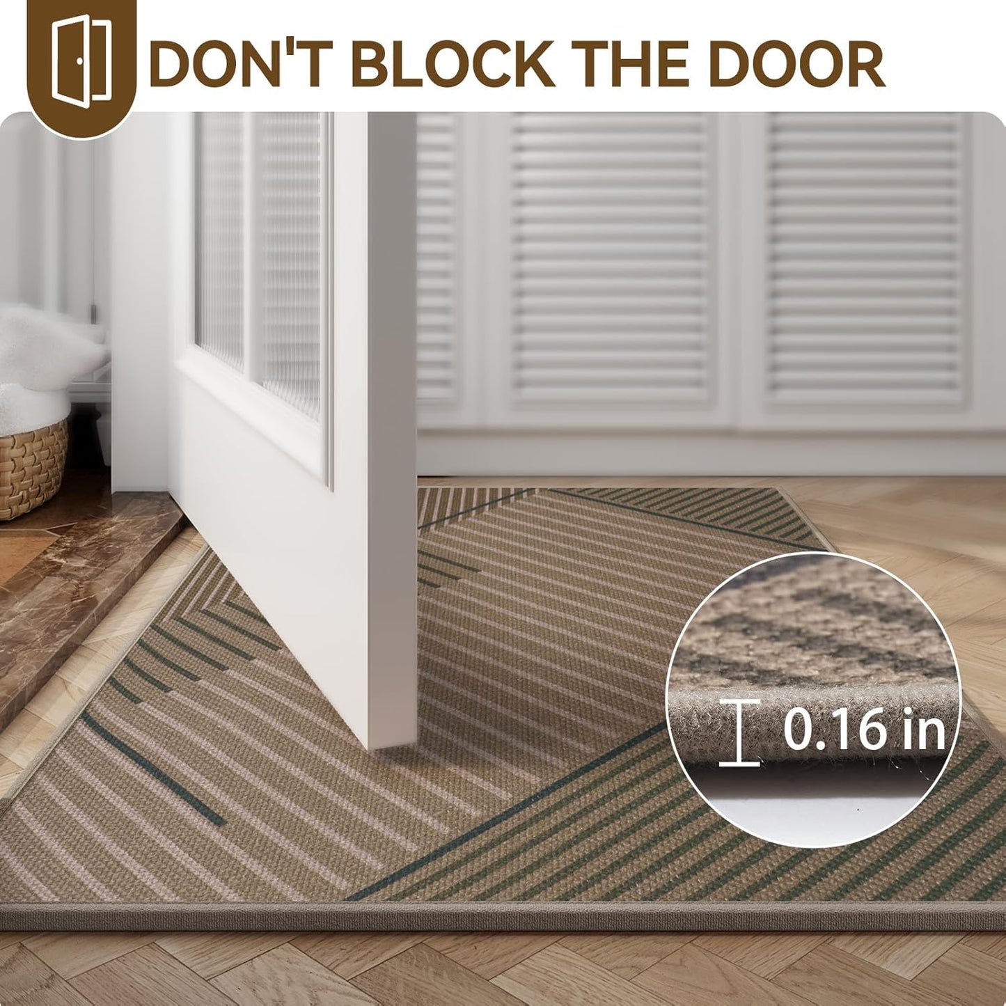 Front Door Mat 17''x30'', Absorbent Dirt Resist Washable Non Slip Low-Profile Indoor Doormat, Easy Clean Welcome Entryway Door Mats, Brown