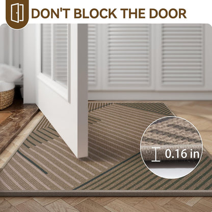 Front Door Mat 17''x30'', Absorbent Dirt Resist Washable Non Slip Low-Profile Indoor Doormat, Easy Clean Welcome Entryway Door Mats, Brown