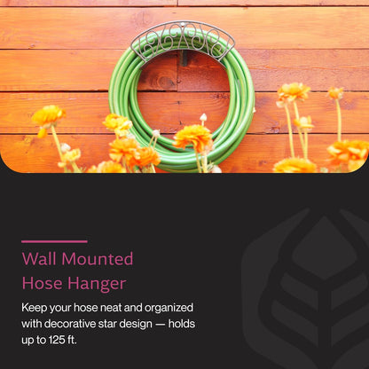 Yard Butler Heavy Duty Wall-Mounted Hose Hanger - Garden Hose Holder for Convenient Organization - Holds up to 125 Feet - Powder Coated Steel - Heavy Duty Bracing - Classic Design, Green