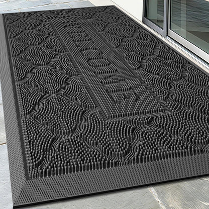 FRAMICS Front Door Mat Outside Entrance, Heavy Duty Rubber Door Mats Outdoor Welcome Mat Waterproof Doormat Non Slip for Entryway Doormats Dirt Trapper Indoor Mats All Seasons, 17 x 30 Inches, Black