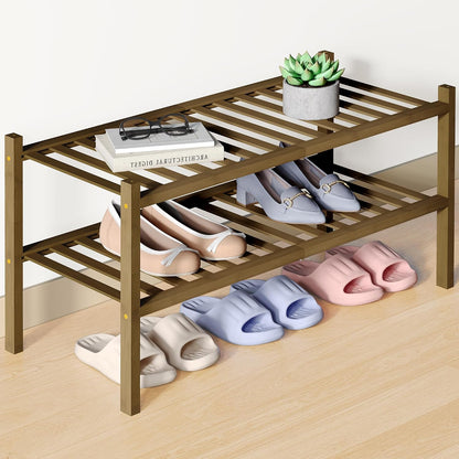 Smiry Bamboo Shoe Rack for Closet, 3 Tier Wooden Shoe Organizer, Stackable Wood Shoe Storage Shelf for Entryway, 14 Vertical Slats, One-piece Heavy-Duty Legs, 26.77"x11.02"x18.31", Natural