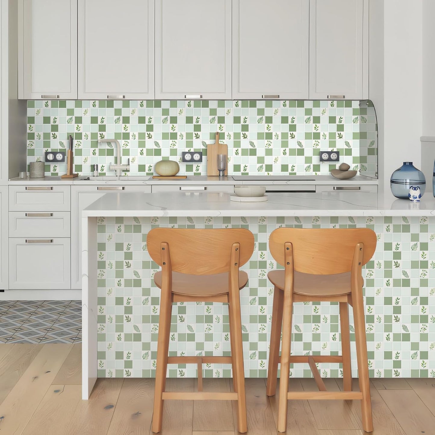 Peel & Stick Tile Stickers Waterproof Self-Adhesive Backsplash Stickers for Kitchen Bathroom Decor 10 Pack 11.8''x11.8'' (Light Green)