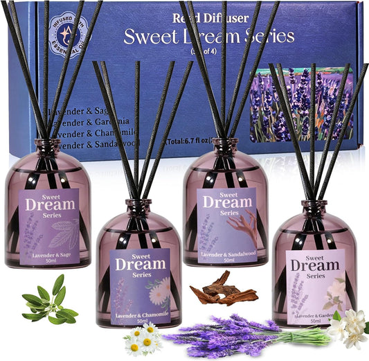 STRN Reed Diffuser Sets, Lavender Scented Oil Diffuser, Fragrance Reed Diffuser with 24 Sticks, 6.8 Fl.oz (200ml), 4 Scents Long-Lasting Air Freshener for Bedroom Bathroom Home Décor
