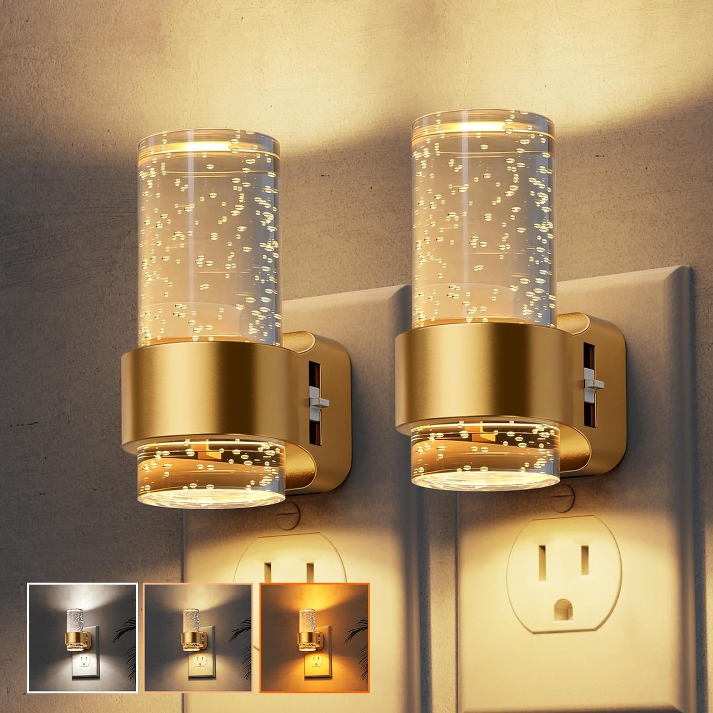 L LOHAS LED Night Light,Dimmable Night Lights Plug into Wall, 2 Pack Acrylic Nightlight with 0-100 LM Adjustable Brightness, 3000K Plug in Night Light with Dusk to Dawn Sensor, for Bathroom Hallway