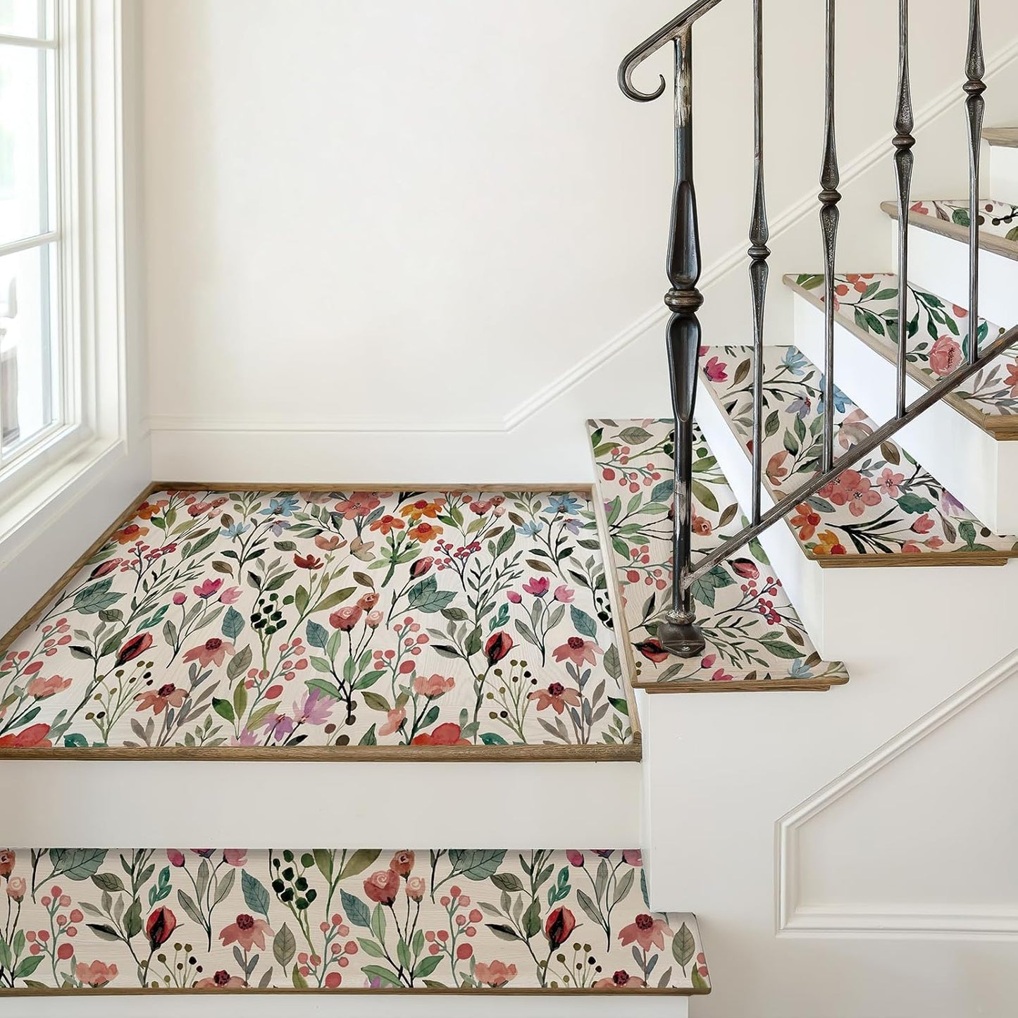 Simon&Siff Floral Peel and Stick Wallpaper, 17.3" x 120" Self Adhesive Wallpaper Boho Flower Kitchen Cabinets Furniture Decorative Renter Friendly Wall Paper