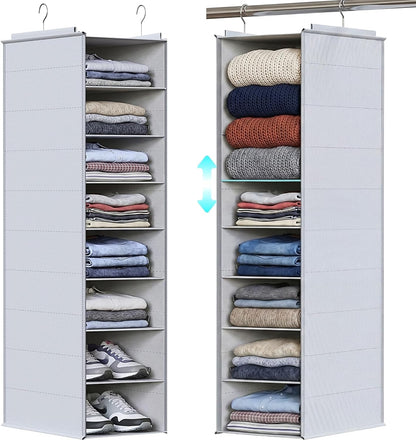 Hanging Shoe Organizer for Closet, 8 Tier Extra Wide Closet Shoe Organizer | Adjustable Shelf Height for Boots and Shoes, Heavy Duty Hanging Shoe Rack for Closet Rod, Space-Saving Shoe Storage Organizer