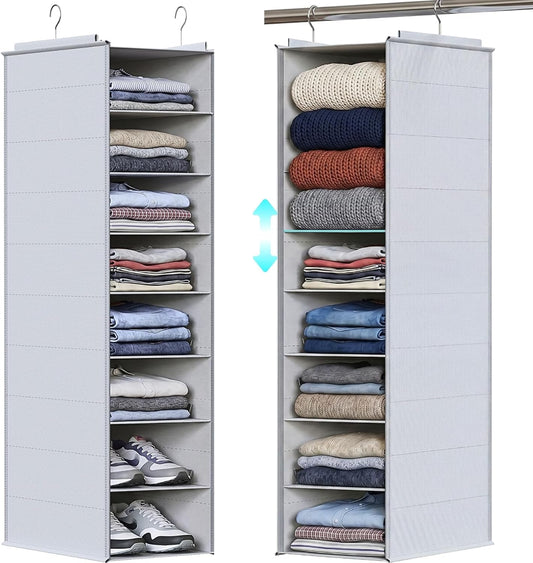 Hanging Shoe Organizer for Closet, 8 Tier Extra Wide Closet Shoe Organizer | Adjustable Shelf Height for Boots and Shoes, Heavy Duty Hanging Shoe Rack for Closet Rod, Space-Saving Shoe Storage Organizer