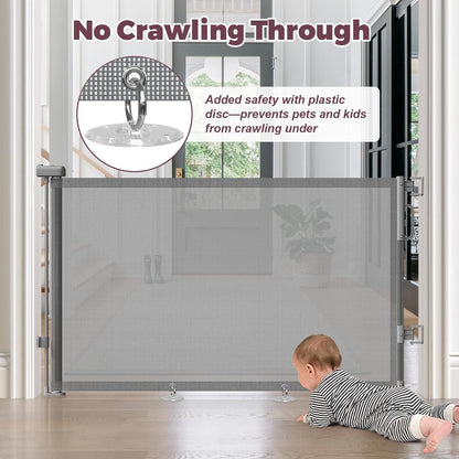 Retractable Baby Gate for Stairs & Doorways, Mesh Dog Gate Indoor Outdoor, Extends to 55" Wide 34" Tall Child Gate for Hallways, Deck, Porch, Pet Toddler Safety Essentials, Easy Install, Grey