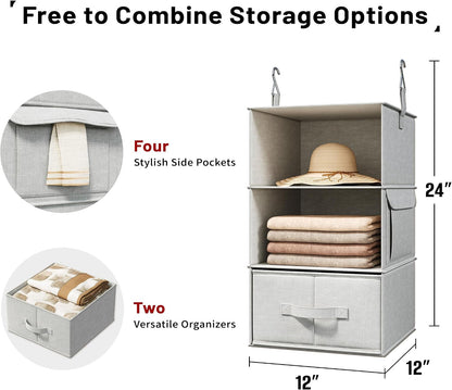 Vailando 6-Shelf Hanging Closet Organizer with 3 Drawers, 2 Separable 3-Shelf Closet Organizers and Storage for Wardrobe Organization, Hanging Dresser for Nursury & Dorm Clothes Organizer