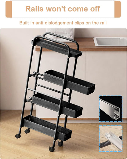 UMDONX Slim Storage Cart 5 Tier with Pull Out Basket Bathroom Organizer Rolling cart, Rolling Utility Cart Slide Out Organizer for Kitchen, Bathroom, Laundry Black