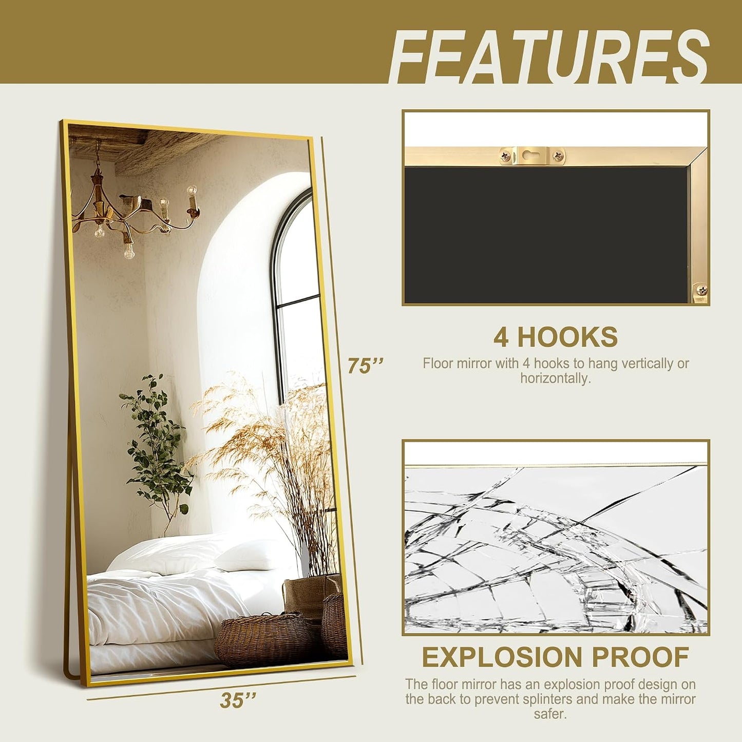 Delma Wall Full Length Mirror,Standing Mirror Full Body,Large Floor for Wall Door Bedroom Bathroom Living Room with Aluminium Frame(with Stand,56x15-Black)