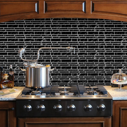 Vinyl Grey Black Tiles backsplash Wallpaper Peel and Stick,Waterproof Tile Decals for Kitchen Bathroom Restaurant Apartment Wall Renovation or Decor(25 Pcs 9.68 * 4.53 inch)