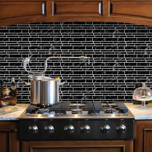 Vinyl Grey Black Tiles backsplash Wallpaper Peel and Stick,Waterproof Tile Decals for Kitchen Bathroom Restaurant Apartment Wall Renovation or Decor(25 Pcs 9.68 * 4.53 inch)