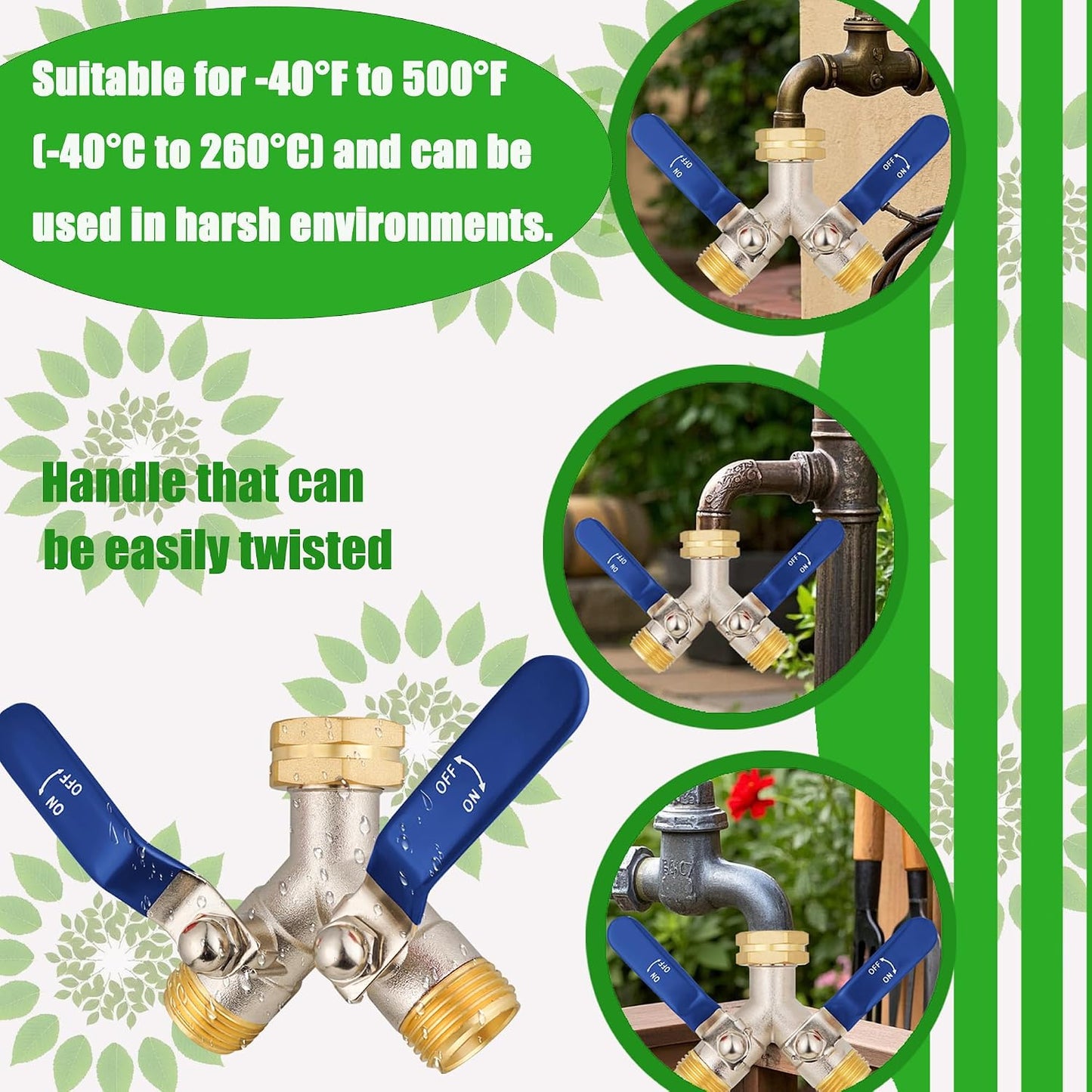 EJW Hose Splitter 2 Way, Garden Hose Splitters, 2 Way Faucet Splitter, Water Spigot Splitter, RV Brass Hose Splitter, Two way Hose Bib Splitter, Double Hose Connector, Hose Valve 3/4 Inch GHT Thread.
