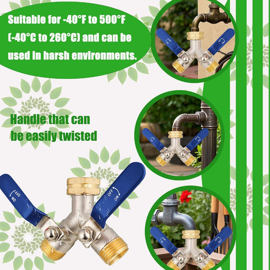 EJW Hose Splitter 2 Way, Garden Hose Splitters, 2 Way Faucet Splitter, Water Spigot Splitter, RV Brass Hose Splitter, Two way Hose Bib Splitter, Double Hose Connector, Hose Valve 3/4 Inch GHT Thread.