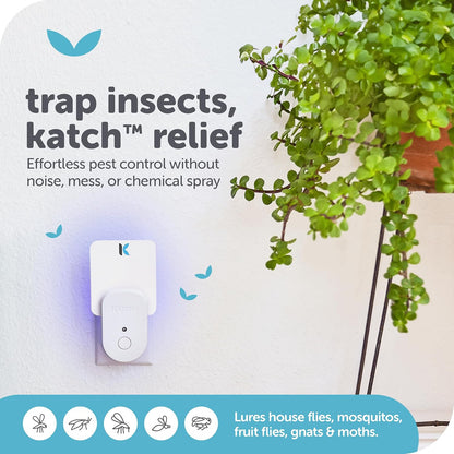 Katchy Flying Insect Trap Indoor – Catcher & Killer for Mosquito, Fruit Fly, Gnat & Small Moth – Non-Zapper with Suction & Blue Light – Ideal for Indoor Spaces, Kitchen & Plants (Original, Black)