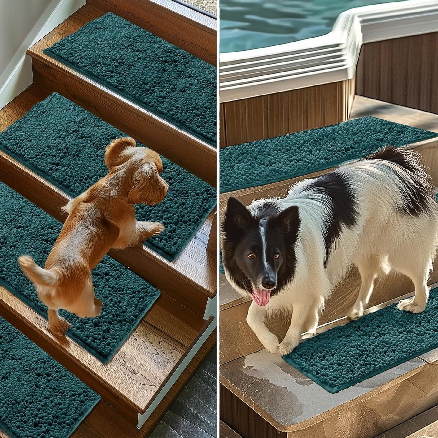 Muddy Mat® Pack of 4 - Soft Chenille Stair Treads Non-Slip Reusable, Super Absorbent Stair Treads for Wooden Steps, Tile & Marble Floor, Easy to Install & Machine Washable - Brown 30'' x 7''
