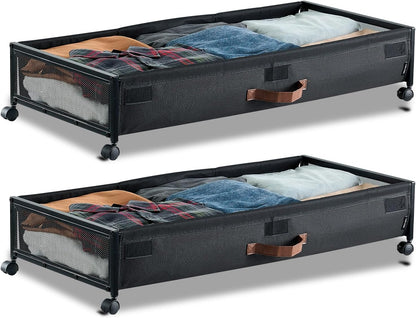 VEVOR Under Bed Storage with Wheels, 36.0 x 18.1 x 7.3 inch, Underbed Containers with Clear Lid, Underbed Shoe Organizer, Rolling Under the Bed Storage Bins for Clothes Shoes Blankets Bedroom, 2 Pack